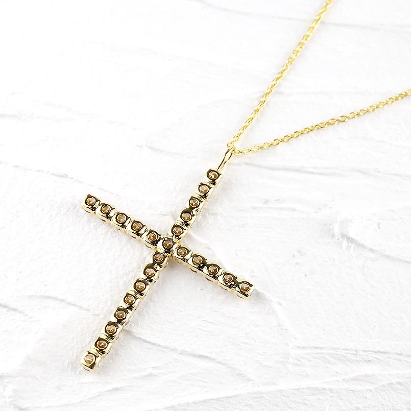 18金 ネックレス ペンダントトップ メンズ クロス ブラウンダイヤモンド SIクラス ゴールド 18k トップ 十字架 シンプル あすつく 送料無料 セール saleの画像