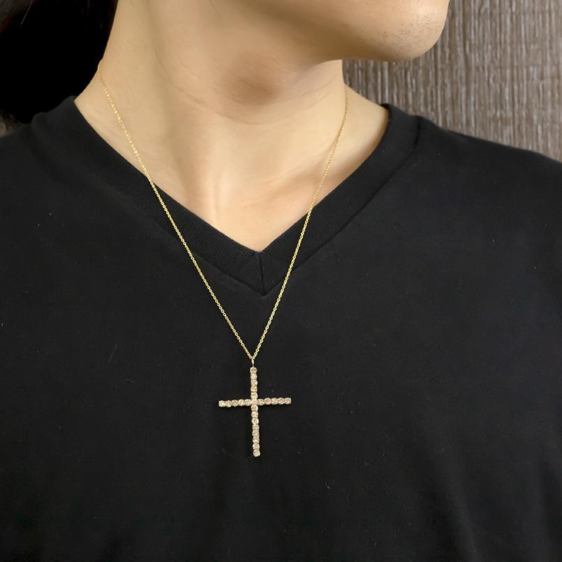 18金 ネックレス ペンダントトップ メンズ クロス ブラウンダイヤモンド SIクラス ゴールド 18k トップ 十字架 シンプル あすつく 送料無料 セール saleの画像