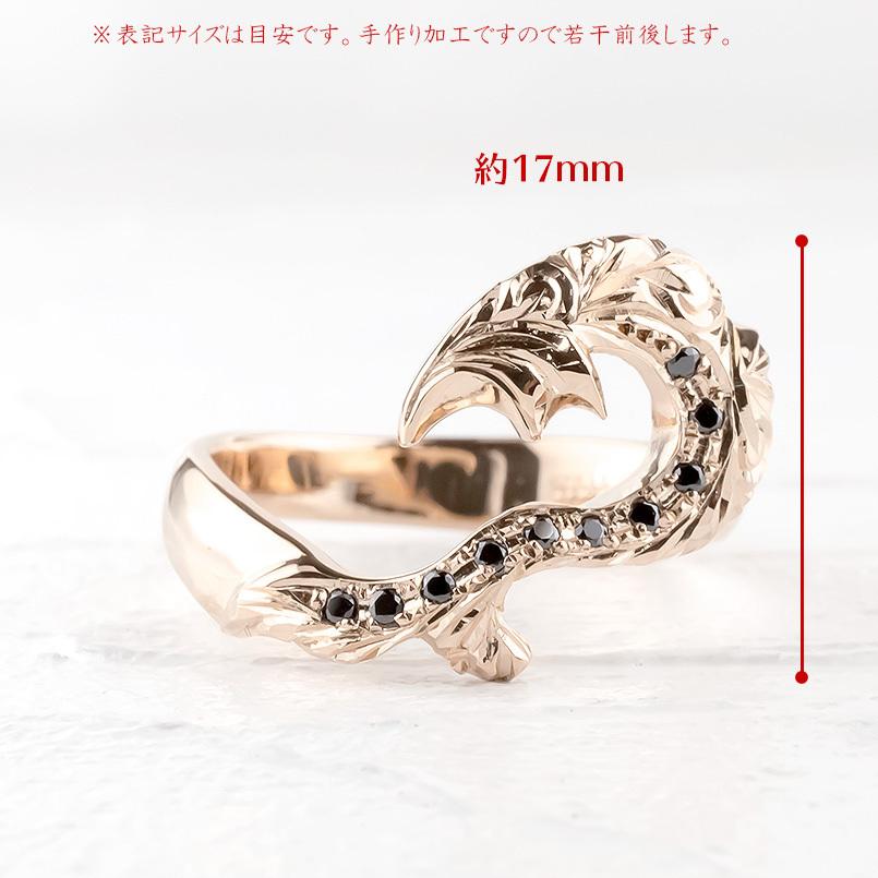 18金 リング メンズ ハワイアン ブラックダイヤモンド フィッシュフック 指輪 ゴールド ピンクゴールドk18 18k 幅広 ピンキーリング 送料無料 セール saleの画像