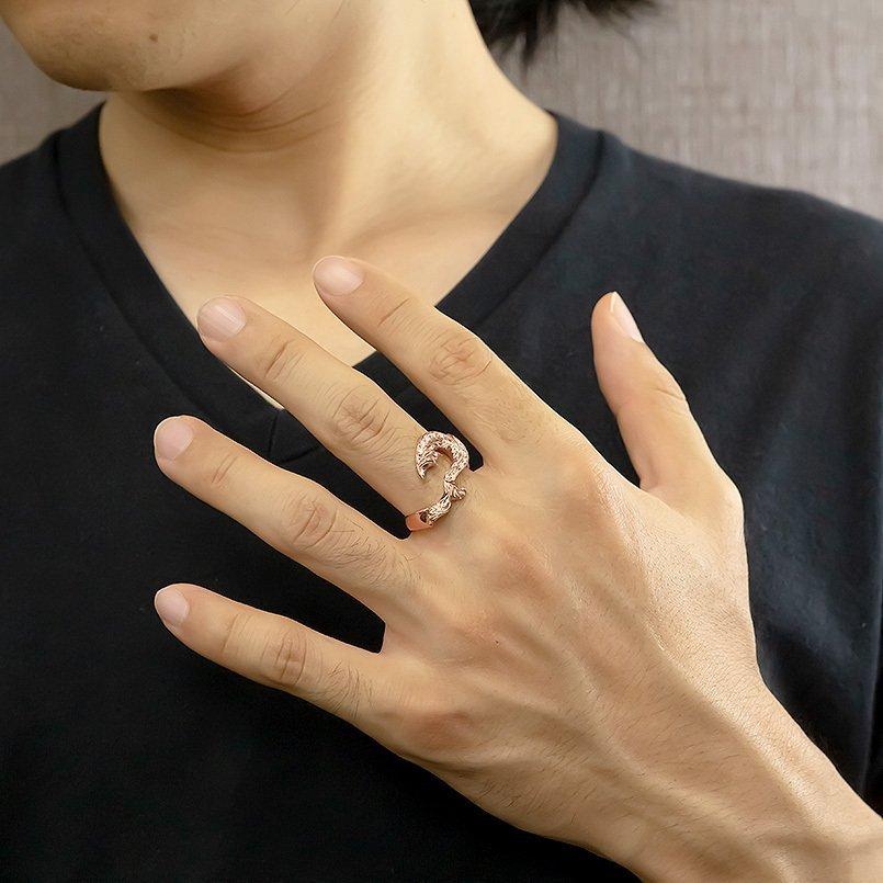 ゴールド リング メンズ ハワイアン ダイヤモンド フィッシュフック 指輪 ピンクゴールドk10 10金 幅広 ピンキーリング ダイヤ 送料無料 人気 セール saleの画像