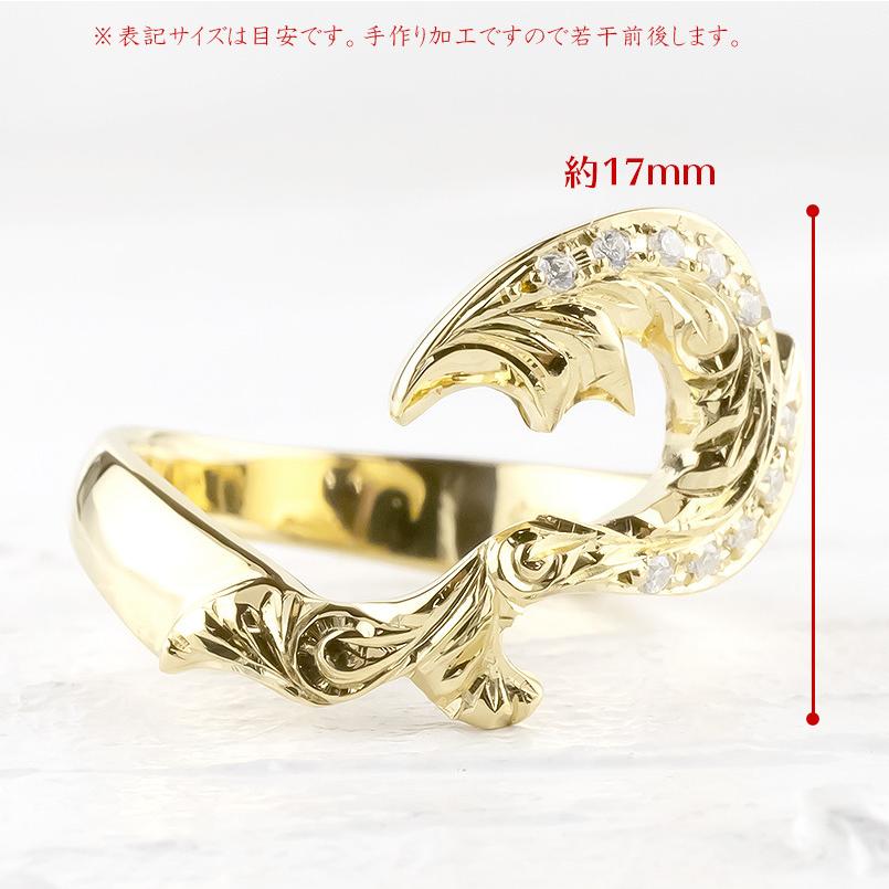 ゴールド リング メンズ ハワイアン ダイヤモンド フィッシュフック 指輪 イエローゴールドk10 10金 幅広 ピンキーリング ダイヤ 送料無料 人気 セール saleの画像