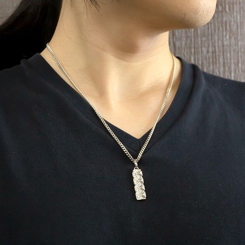 シルバー ネックレス メンズ トップ 喜平用 キュービックジルコニア バー ペンダントトップ sv925 ペンダント チェーン キヘイ 男性 送料無料 セール saleの画像