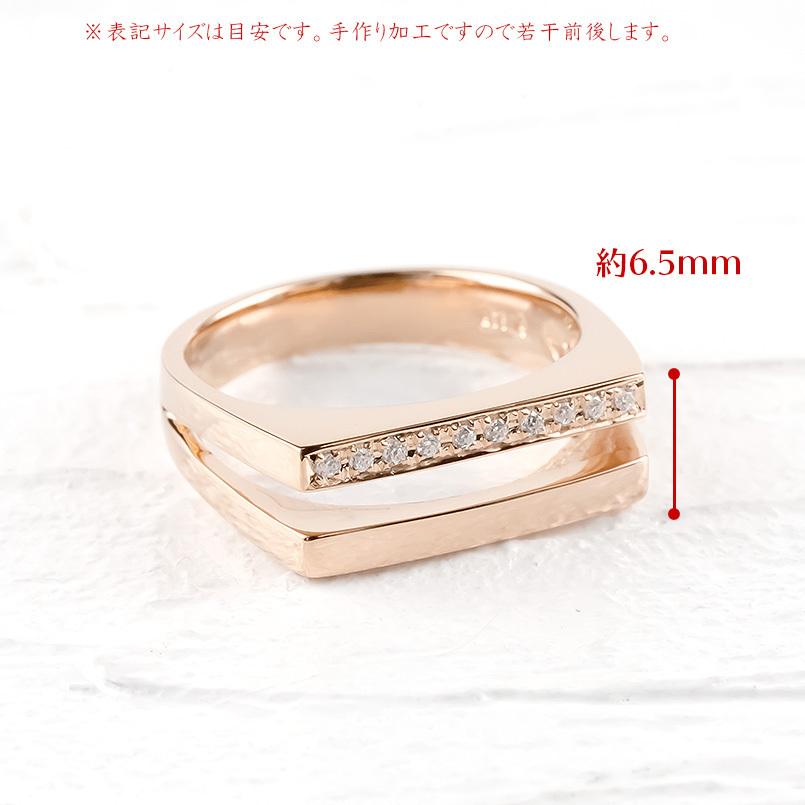 ゴールド リング ダイヤモンド メンズ 指輪 10金 ピンクゴールドk10 10k ピンキーリング 2連 リング 幅広 スタイリッシュ印台 ダイヤ 送料無料 セール saleの画像