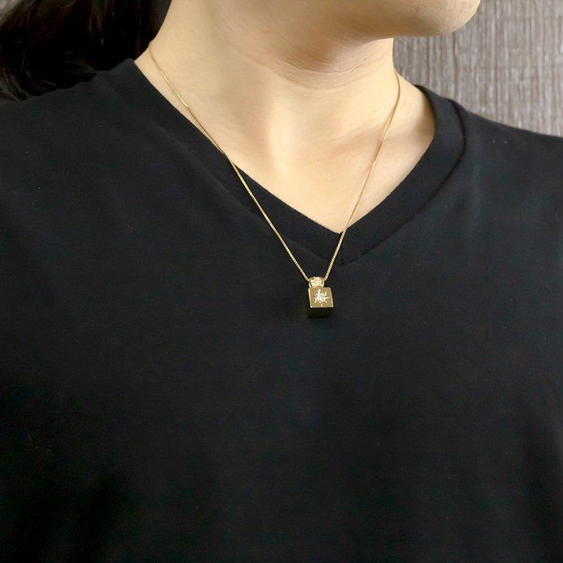 ゴールド ネックレス トップ ダイヤモンド メンズ イエローゴールドk10 ペンダント ダイヤ 一粒 後光留め 四角 トレジャーハンター 送料無料 セール saleの画像