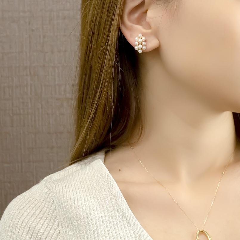 18金 イヤリング ネジ式 パール ダイヤモンド ゴールド イエローゴールドk18 18k アコヤ真珠 ノンホールピアス 女性 人気 あすつく 送料無料 セール saleの画像