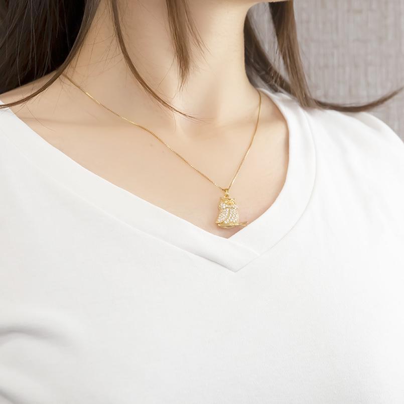 ゴールド ネックレス トップ ダイヤモンド フクロウ 10金 イエローゴールドk10 10k ペンダント ダイヤ 女性 ふくろう 梟 裏張り 送料無料 セール saleの画像