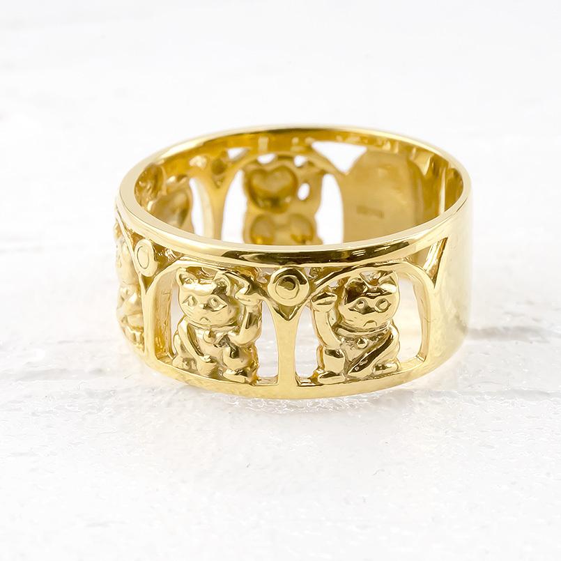 日本限定モデル 幅広リング 縁起の良い招き猫モチーフ 18金 送料無料 男性 透かし ねこ ネコ 猫 シンプル 幅広 ピンキーリング 地金 18k イエローゴールドk18 ゴールド 指輪 メンズ 招き猫 リング メンズアクセサリー Savannah Osc Com