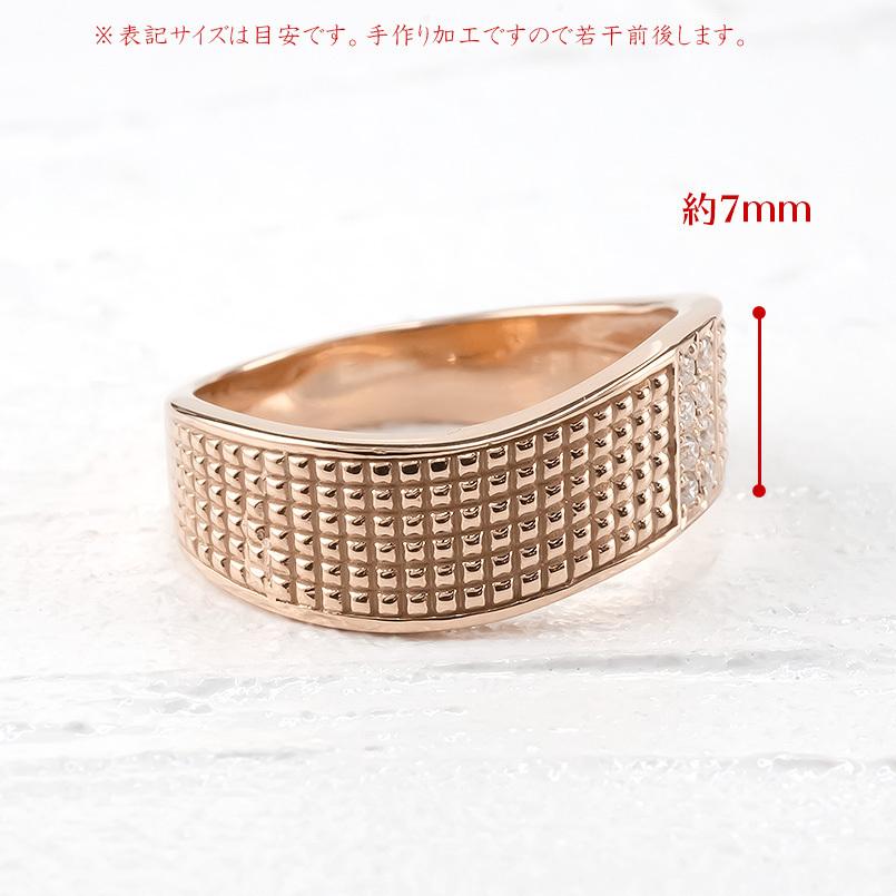 ゴールド リング ダイヤモンド メンズ 指輪 10金 ピンクゴールドk10 10k ピンキーリング リング 幅広 ウェーブ ダイヤ 男性 送料無料 人気 セール saleの画像