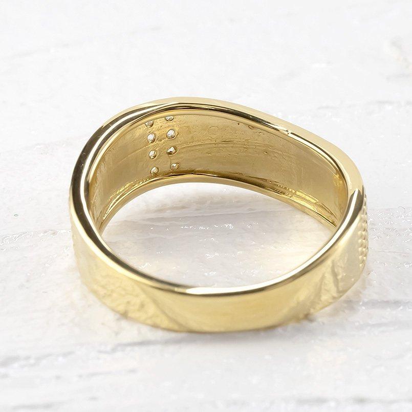 ゴールド リング ダイヤモンド メンズ 指輪 10金 イエローゴールドk10 10k ピンキーリング リング 幅広 ウェーブ ダイヤ 男性 送料無料 人気 セール saleの画像