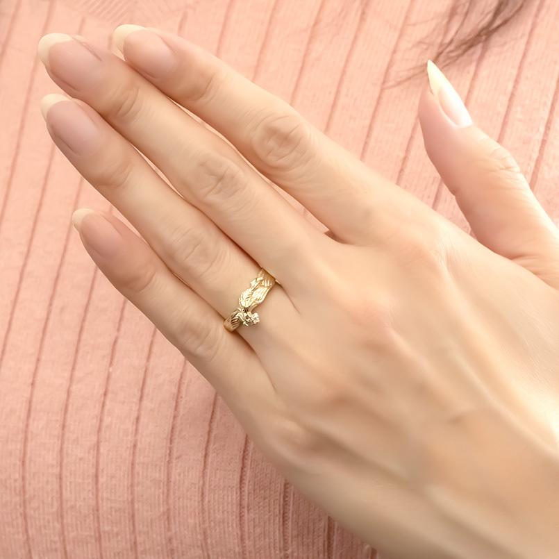 ゴールド リング 鳳凰 ダイヤモンド レディース 指輪 10金 イエローゴールドk10 婚約指輪 安い ピンキーリング 宝石 フェニックス 送料無料 セール saleの画像