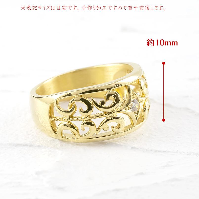ゴールド リング ダイヤモンド メンズ 指輪 10金 イエローゴールドk10 10k ピンキーリング リング 幅広 透かし ダイヤ 男性 送料無料 人気 セール saleの画像