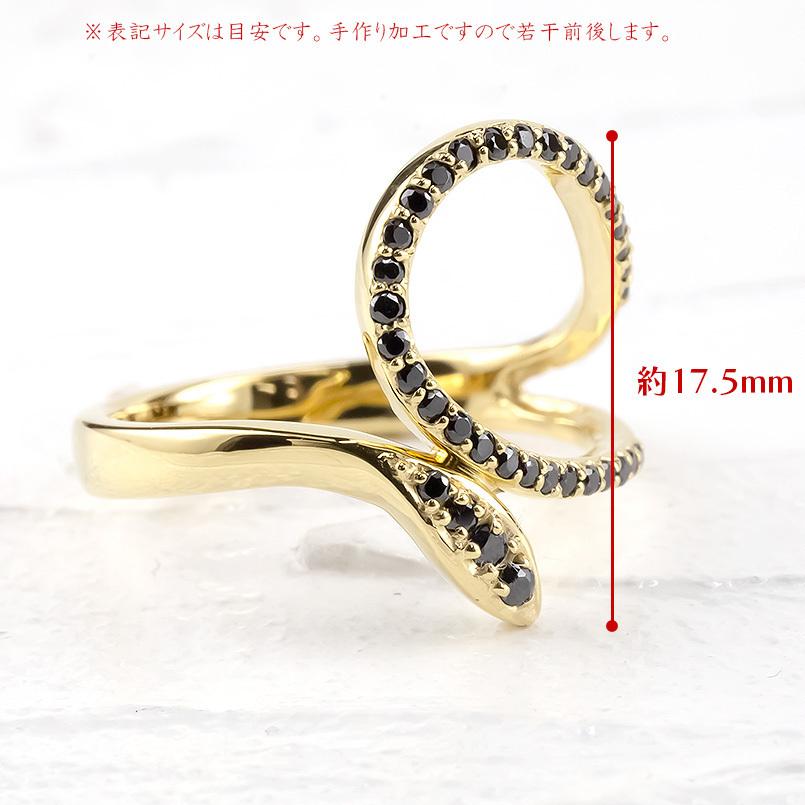 ゴールド リング ブラックダイヤモンド 蛇 スネーク メンズ 指輪 10金 イエローゴールドk10 ピンキーリング ヘビ 送料無料 人気 セール saleの画像