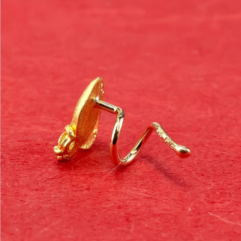 24金 ピアス 純金 イエローダイヤモンド 片耳ピアス オリーブの葉 キャッチのいらないピアス イエローゴールドk18 18金 キャッチナッシャー  送料無料の画像