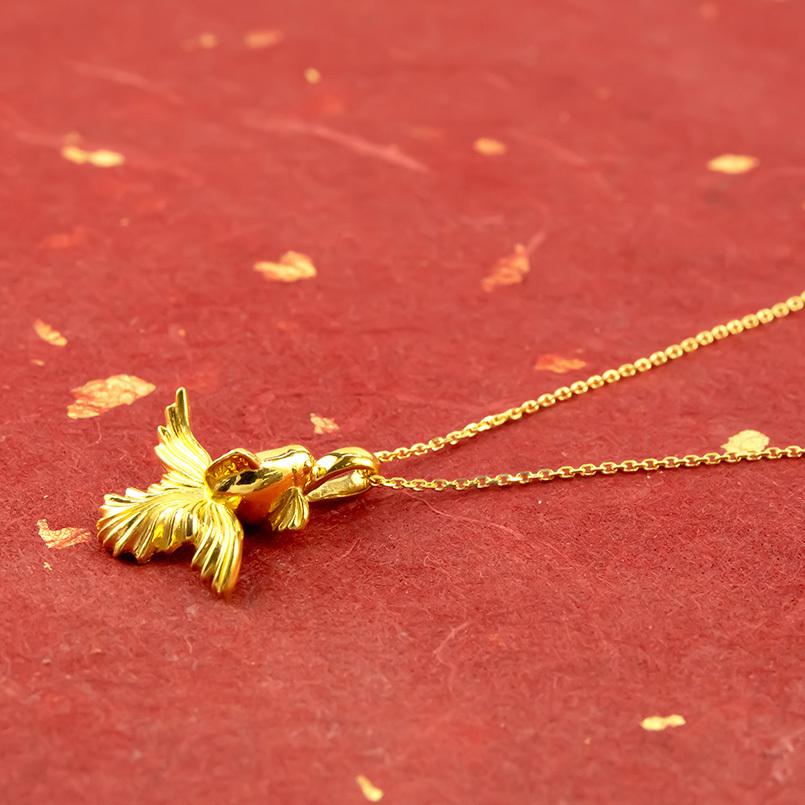 純金 ネックレス 24金 トップ レディース ゴールド 金魚 出目金 24K ペンダントトップ ゴールド k24 地金 シンプル 送料無料 セール saleの画像