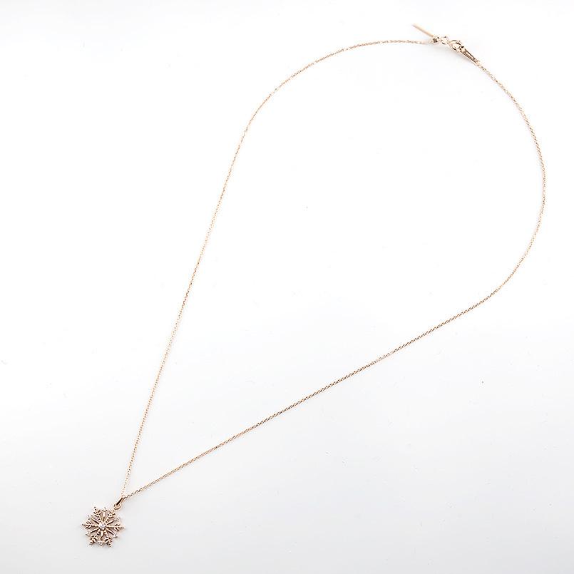 18金 ネックレス トップ ダイヤモンド 雪の結晶 レディース ゴールド ピンクゴールドk18 ペンダント チェーン 女性 スノーモチーフ 送料無料 セール saleの画像