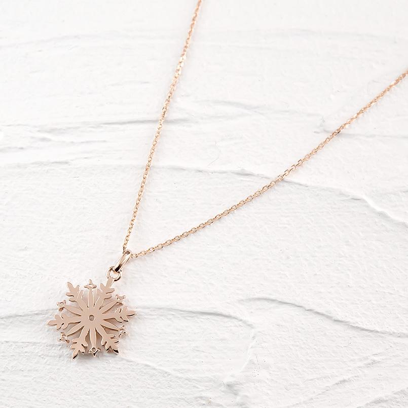 ゴールド ネックレス トップ ダイヤモンド 雪の結晶 レディース ピンク