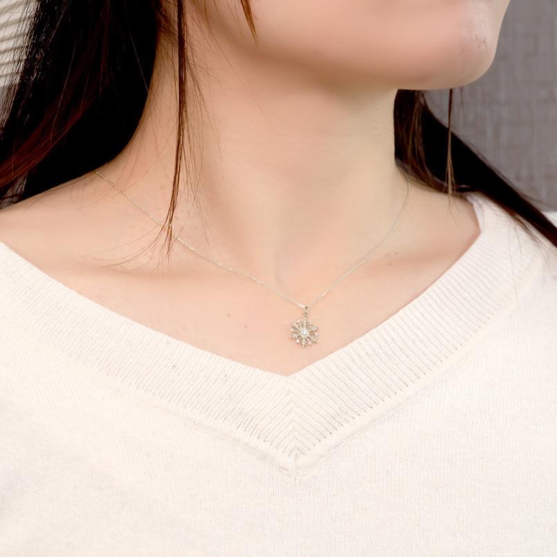 シルバー ネックレス トップ ダイヤモンド 雪の結晶 レディース sv925 ペンダント チェーン 女性 スノーモチーフ 送料無料 セール saleの画像