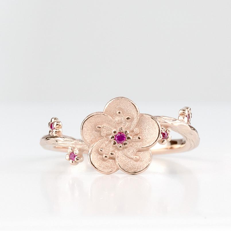 ジュエリー工房アトラス 婚約指輪 安い 18金 リング 梅の花 ルビー