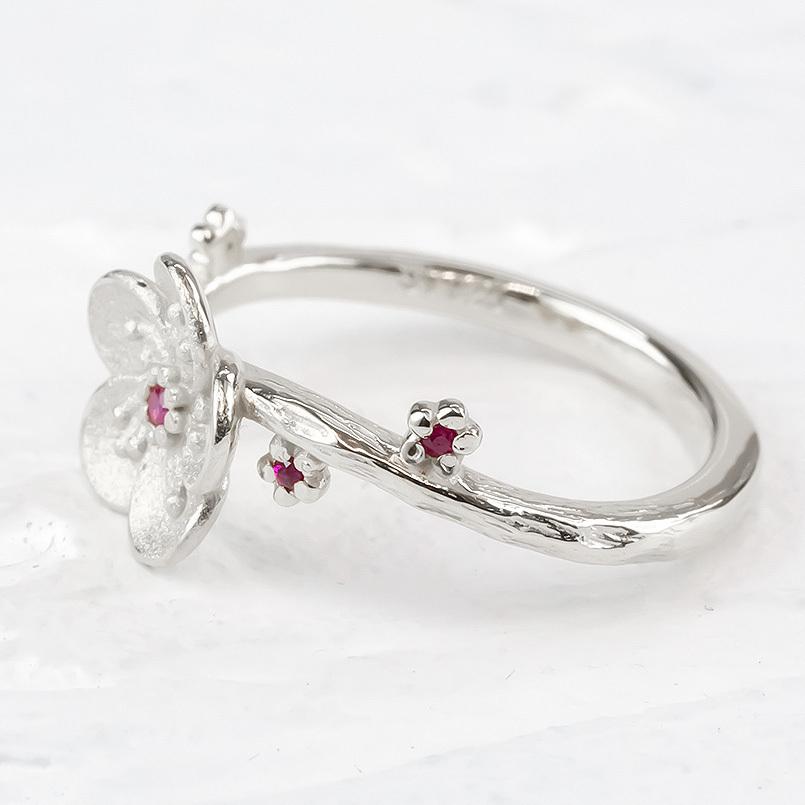ジュエリー工房アトラス 婚約指輪 安い シルバー リング 梅の花 ルビー