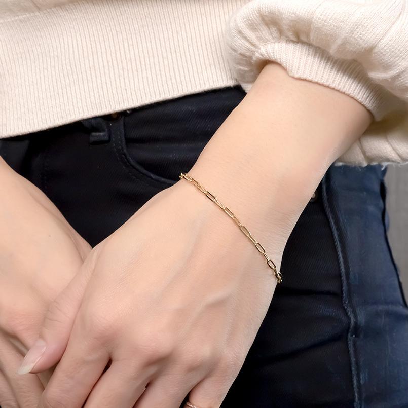 18金 ブレスレット レディース チェーンのみ 18cm ペーパークリップチェーン 中空 ゴールド 18k K18 地金 シンプル ブレス 女性 あすつく 送料無料 saleの画像
