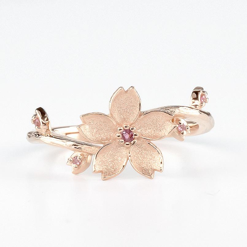 18金 リング 桜 ピンクトルマリン レディース 指輪 ゴールド ピンクゴールドk18 18k 婚約指輪 安い ピンキーリング サクラ さくら 花 女性 送料無料 saleの画像