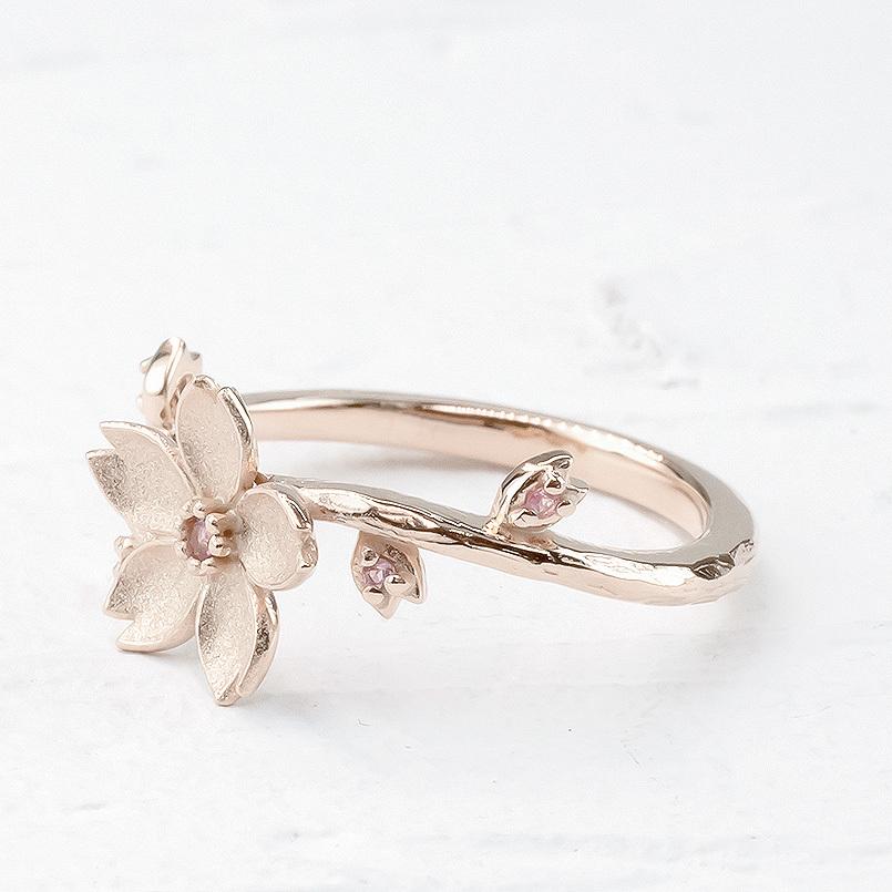 18金 リング 桜 ピンクトルマリン レディース 指輪 ゴールド ピンクゴールドk18 18k 婚約指輪 安い ピンキーリング サクラ さくら 花 女性 送料無料 saleの画像