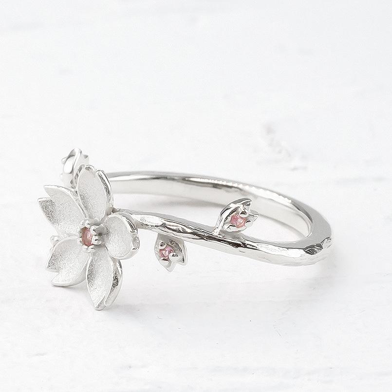 ピンキーリング 桜 レディース 指輪 シルバー リング ピンクトルマリン sv925 婚約指輪 安い サクラ さくら 花 女性 送料無料 セール saleの画像
