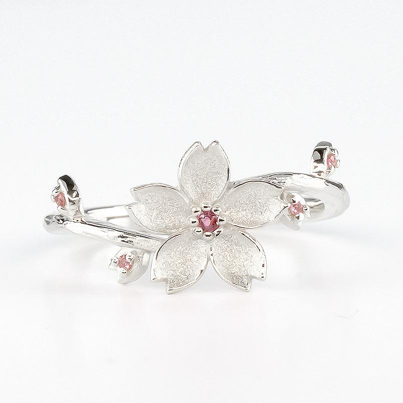 ピンキーリング 桜 レディース 指輪 シルバー リング ピンクトルマリン sv925 婚約指輪 安い サクラ さくら 花 女性 送料無料 セール saleの画像