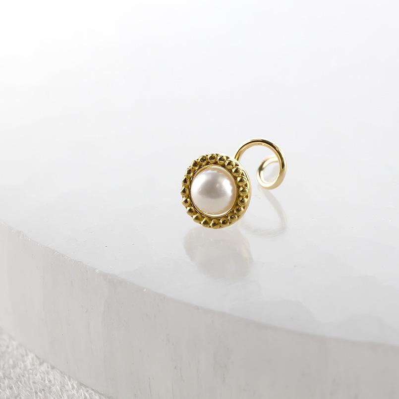 24金 ピアス 純金 パール アコヤ真珠 片耳ピアス キャッチのいらないピアス イエローゴールドk18 18金 キャッチナッシャー ミル打ち あすつくの画像