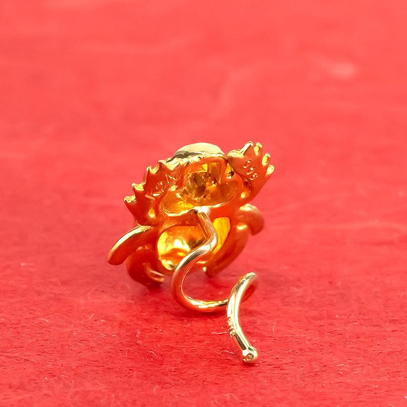 24金 ピアス 純金 レディース 片耳 イエローダイヤモンド スカラベ フンコロガシ キャッチのいらないピアス イエローゴールドk18 キャッチナッシャー 送料無料の画像