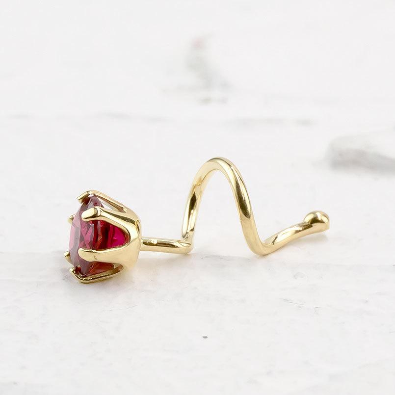 18金 片耳ピアス レッドスピネル キャッチのいらないピアス ゴールド イエローゴールドk18 18k キャッチナッシャー 8月誕生石 あすつく 送料無料 saleの画像