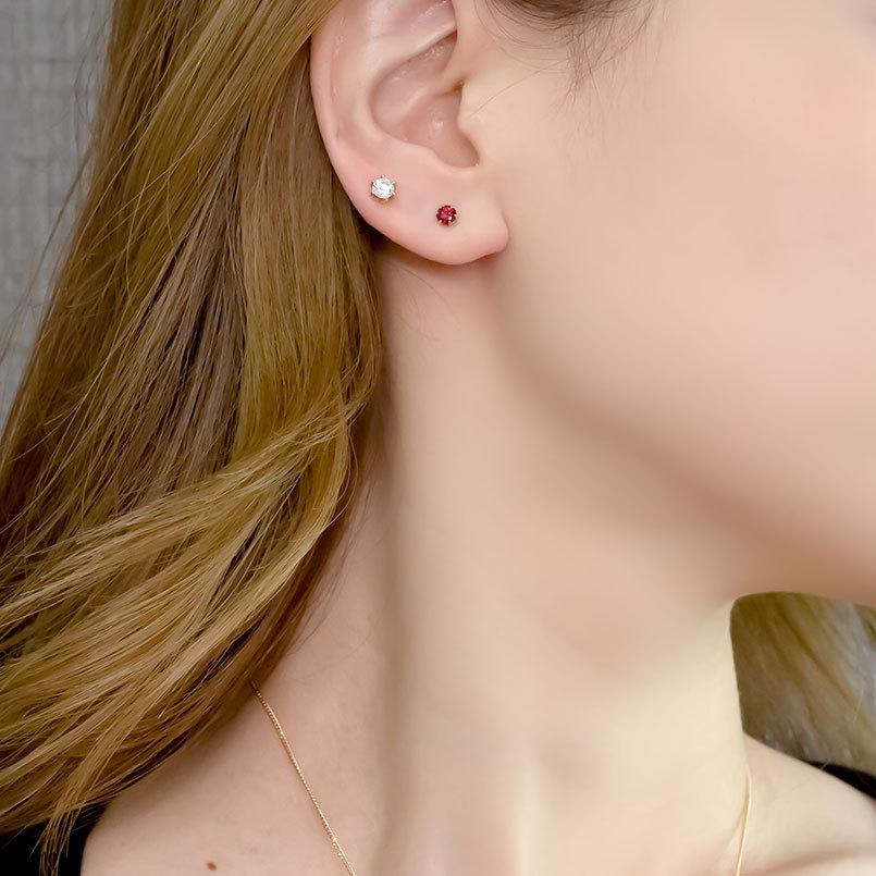 18金 片耳ピアス レッドスピネル キャッチのいらないピアス ゴールド イエローゴールドk18 18k キャッチナッシャー 8月誕生石 あすつく 送料無料 saleの画像