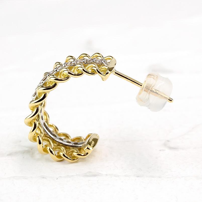 18金 プラチナ ピアス ペア ダイヤモンド 喜平 フープ レディース スタッドピアス イエローゴールドk18 18k プラチナ900 コンビ 透かし あすつく 送料無料 saleの画像