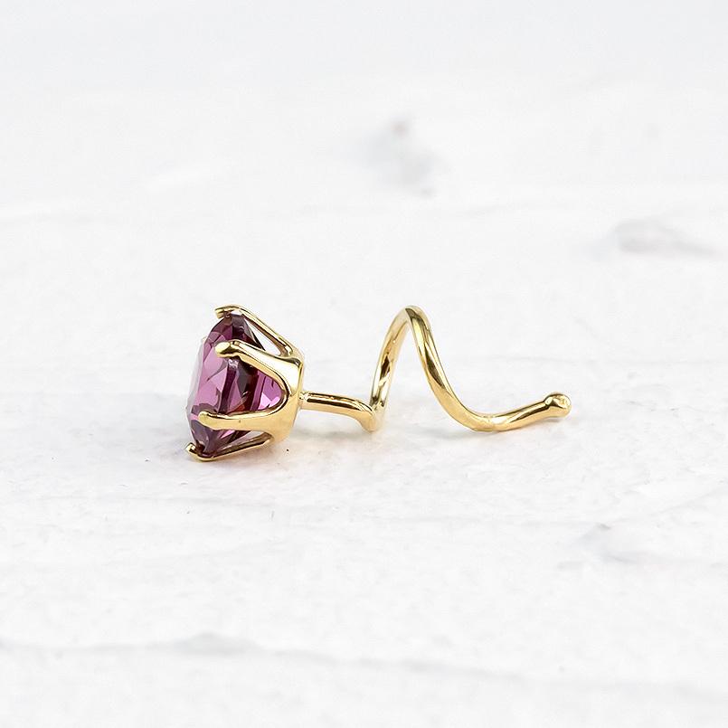 18金 片耳ピアス ピンクガーネット キャッチのいらないピアス ゴールド イエローゴールドk18 18k キャッチナッシャー 1月誕生石 あすつく 送料無料 saleの画像