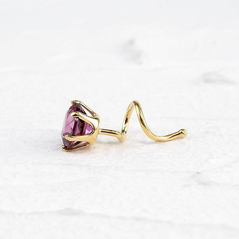 18金 ピアス ピンクガーネット 片耳 キャッチのいらないピアス ゴールド イエローゴールドk18 18k キャッチナッシャー 1月誕生石 あすつく 送料無料 saleの画像