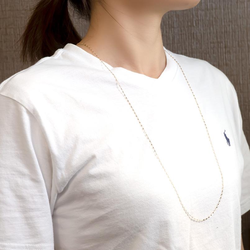 18金 ネックレス レディース チェーンのみ 80cm スキップペタルチェーン ロングネックレス アズキチェーン 18k イエローゴールドk18 地金 あすつく 送料無料の画像