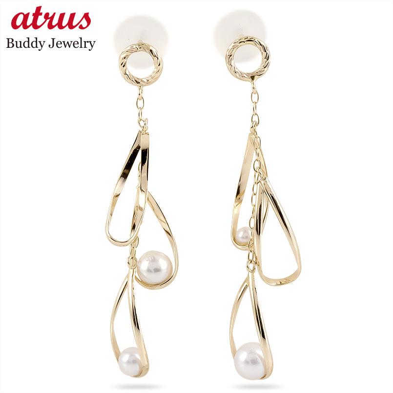 ゴールド ピアス ペア 淡水パール レディース スタッドピアス 揺れる イエローゴールドk10 10金 フォーマル ロングピアス あすつく 送料無料 セール SALE