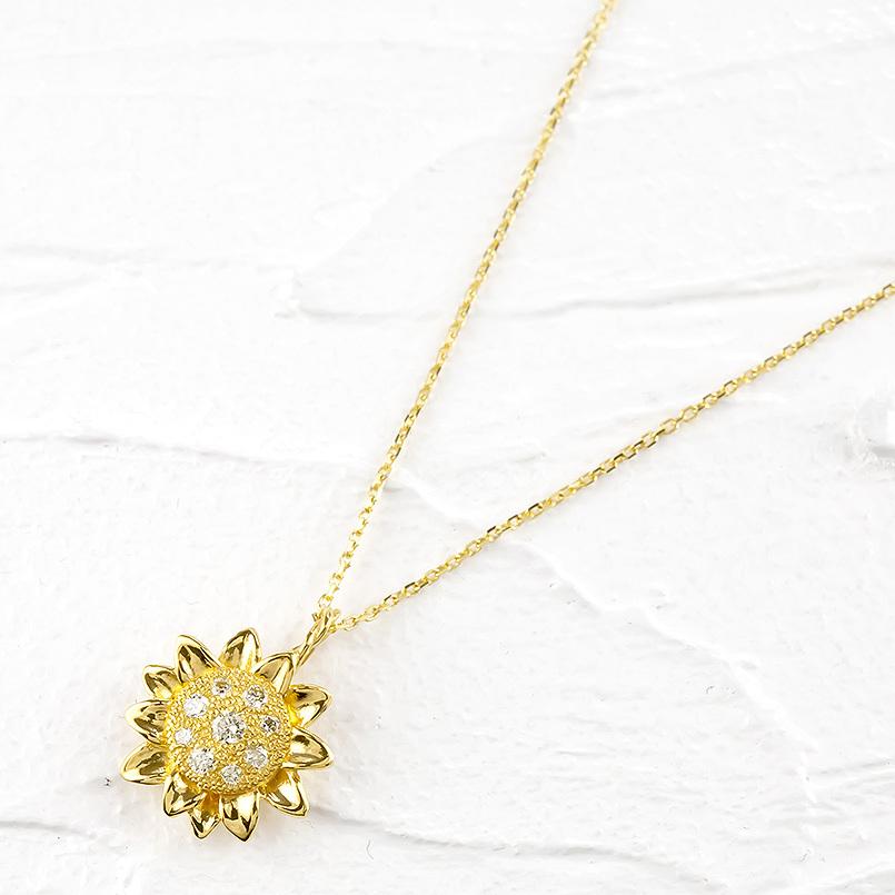 純金 ネックレス ペンダントトップ 24金 イエローダイヤモンド ひまわり ゴールド 24K トップ k24 ダイヤ 向日葵 花 フラワー ヒマワリ 送料無料 saleの画像