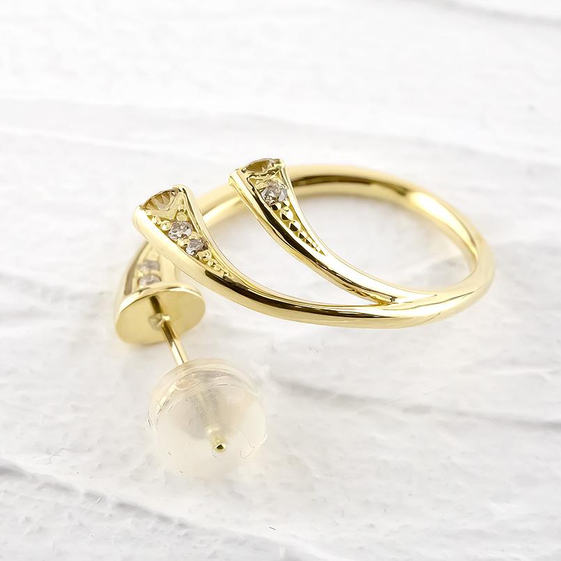 18金 ピアス ペア ダイヤモンド フープ レディース スタッドピアス ゴールド イエローゴールドk18 18k 女性 あすつく 送料無料 セール saleの画像