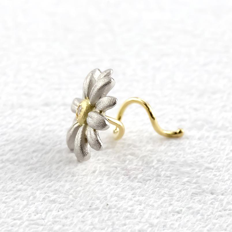 プラチナ 18金 ピアス ダイヤモンド マーガレット レディース 片耳 pt999 ゴールド 18k コンビ キャッチのいらないピアス キャッチナッシャー 送料無料 セールの画像