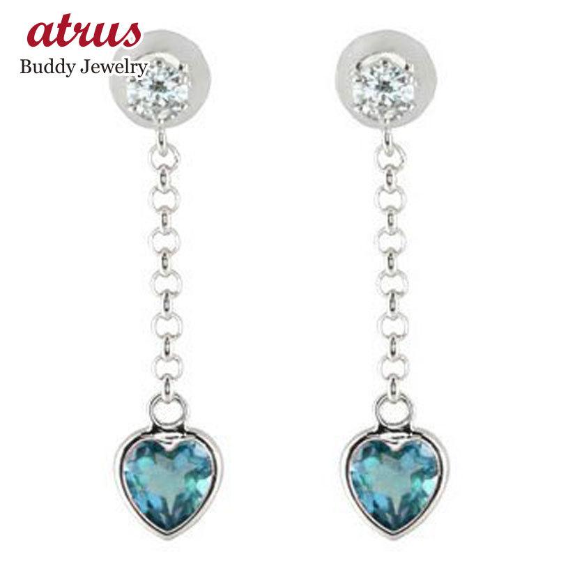 販促サービス 送料無料 新春初売り 揺れる 揺れる 天然石 人気 ロング レディース ホワイトゴールドk18 ブルートパーズ フリンジ ピアス ハート チェーン タッセル 18金 18k 11s 激安買う なら Jeromejack Fr