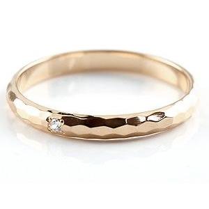 18金 リング ダイヤモンド 一粒 甲丸 槌打ち 槌目 レディース ゴールド 18k ピンキーリング 婚約指輪 ピンクゴールドK18 ストレート 送料無料 セール saleの画像