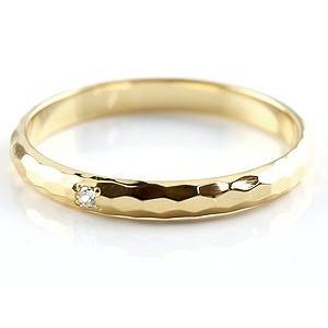 18金 ピンキーリング ダイヤモンド 一粒 甲丸 槌打ち 槌目 レディース ゴールド 18k リング 婚約指輪 イエローゴールドK18 ストレート 送料無料 セール saleの画像