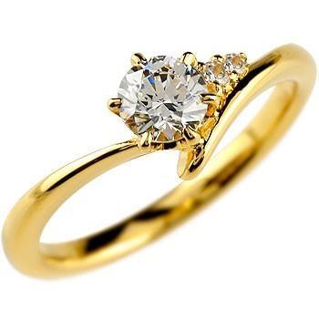 鑑定書付き SIクラス イエローゴールドK18 ダイヤモンド 婚約指輪 ダイヤ エンゲージリング リング 一粒 大粒ストレート 18金 女性 送料無料 セール SALE