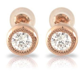 ダイヤモンドピアス メンズ 一粒 鑑定書付き スタッドピアス 一粒 ミル打ち Siクラス 大粒 ソリティア ピアス スタッドピアス 天然石ダイヤ 18金 ピアス 0 50ct ピンクゴールドk18 宝石 30sim ジュエリー工房アトラス夢