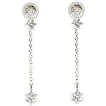 ピアス トリロジー 18金 メンズ ピアス ダイヤモンド ロング スリーストーン トリロジー 腕時計 アクセサリー ホワイトゴールドk18 18k ゆれる 天然石ダイヤ チェーン 男性用 宝石 母の日 人気 wm ジュエリー工房アトラス夢