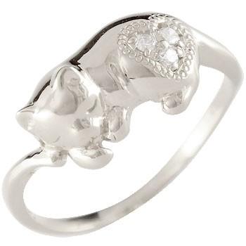 リング ゴールド ピンキーリング 猫 ダイヤモンドリング 指輪 ホワイトゴールドk18 18金 ダイヤ 4月誕生石 ストレート 送料無料 セール SALE