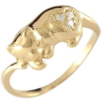 ピンキーリング 猫 ダイヤモンドリング 指輪 イエローゴールドk18 18k 18金 ダイヤ 4月誕生石 ストレート 送料無料 セール SALE