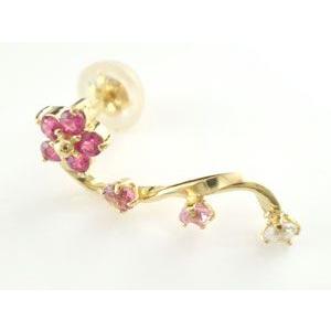 ピアス 18金 揺れる ルビー フラワー 花 ロング イエローゴールドk18