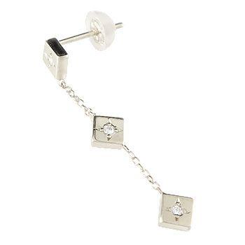 18金ピアス メンズ 片耳ピアス ダイヤモンド ロングピアス トリロジー  